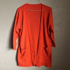 Orange 3/4-Sleeve Knit Cardigan